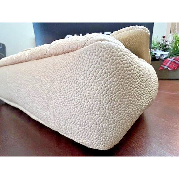 100% AUTHENTIC CHANEL CLASSIC EASY FLAP JUMBO CAVIAR BAG BEIGE QUILTED SILVER - Picture 6 of 16